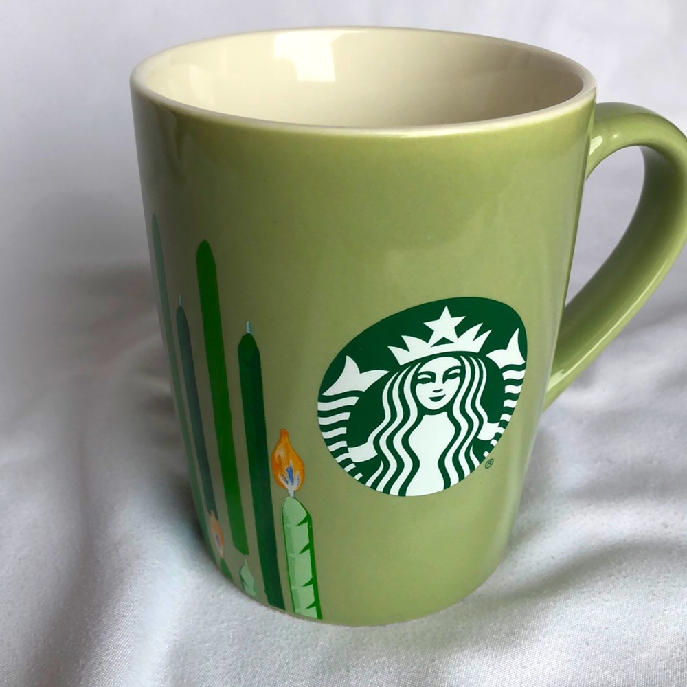STARBUCKS Coffee 2021 Green w/ Green & Blue Birthday Candles Mug Cup 10 oz
